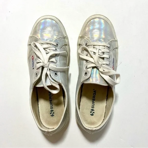 Superga White Iridescent Hologram Sneakers Trainers Size 9 Silver Metallic - Picture 9 of 16